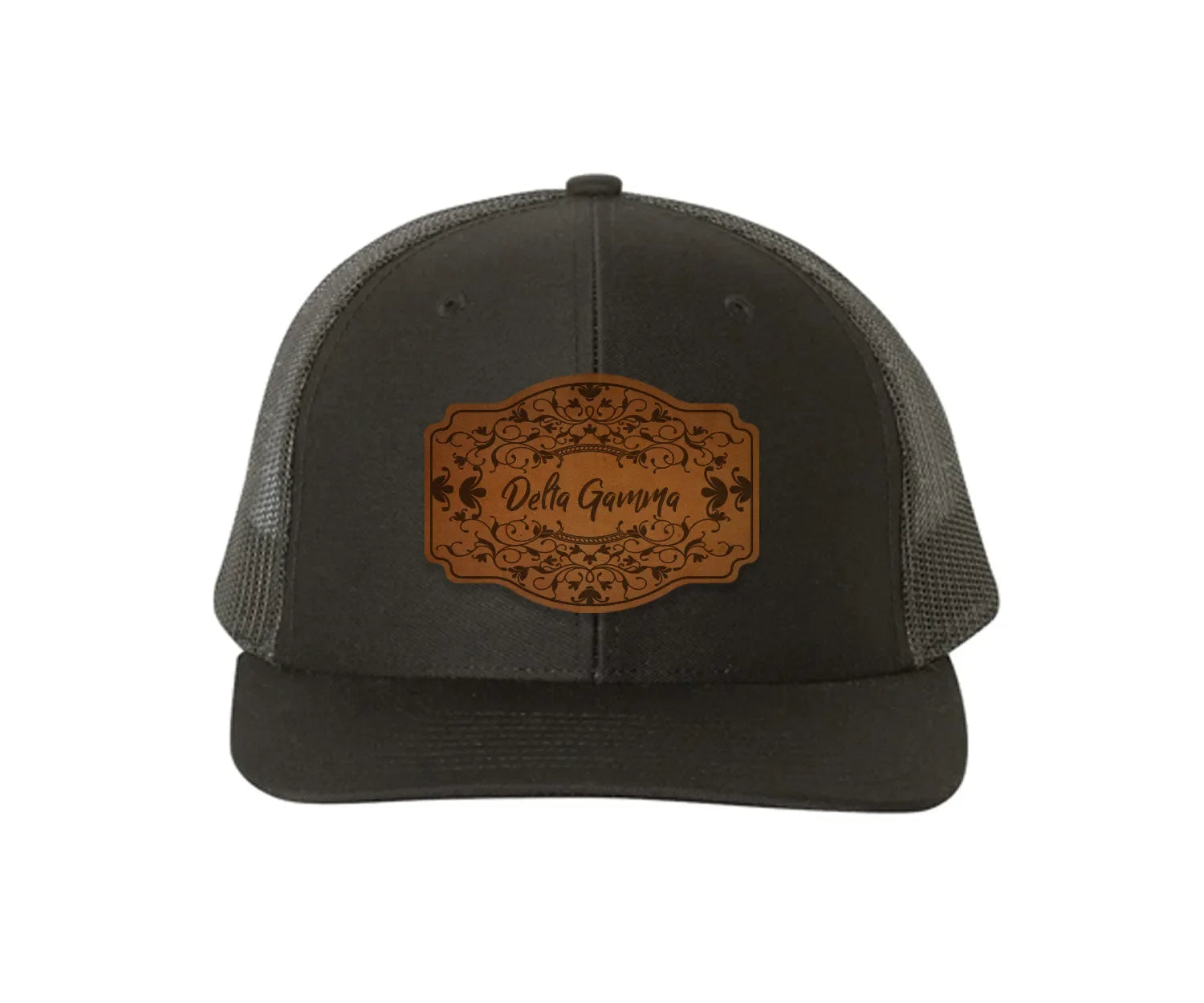 Delta Gamma Richardson 112 Leatherette Patch Trucker Hat - Scroll