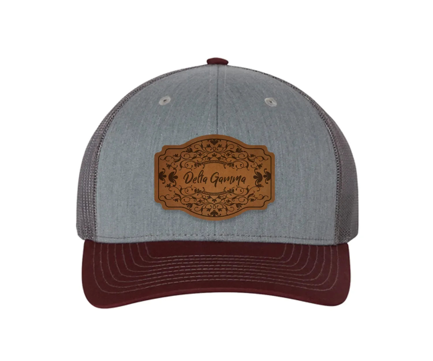 Delta Gamma Richardson 112 Leatherette Patch Trucker Hat - Scroll