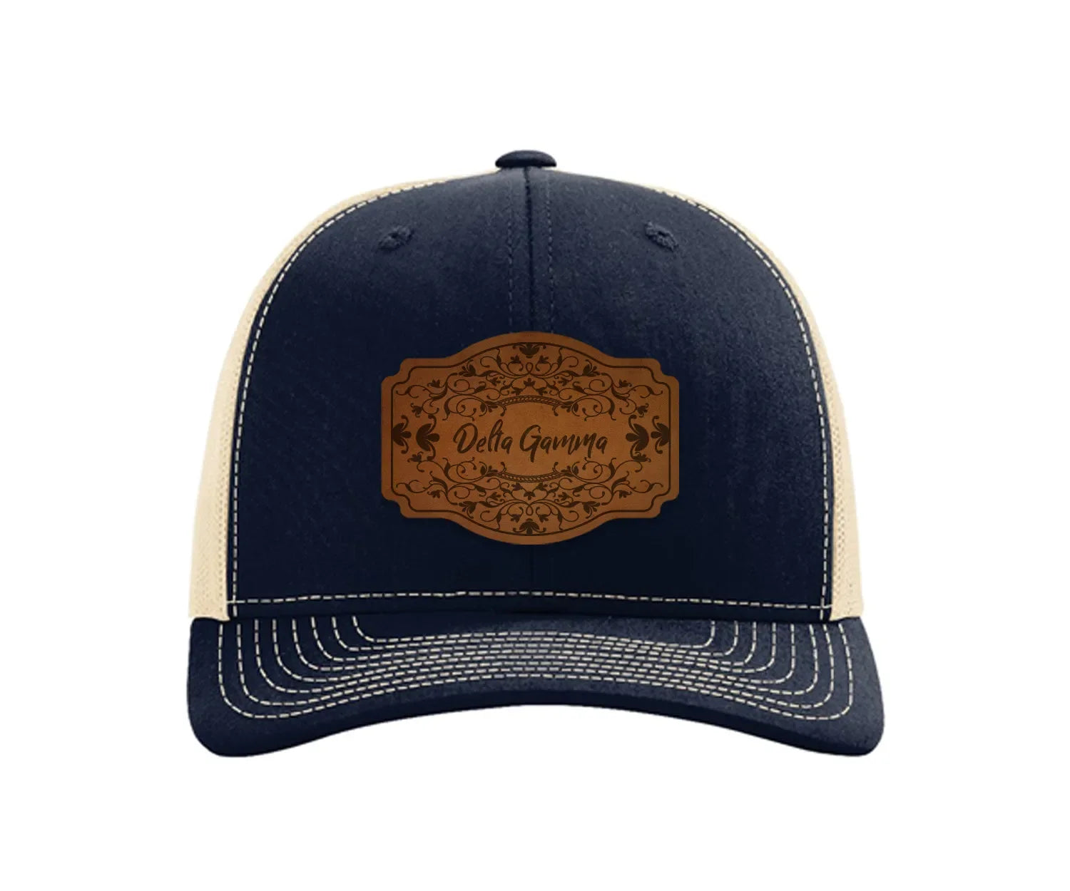 Delta Gamma Richardson 112 Leatherette Patch Trucker Hat - Scroll