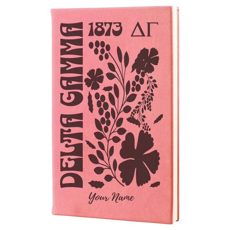 Delta Gamma Personalized Leatherette Notebook Journal - Retro Floral