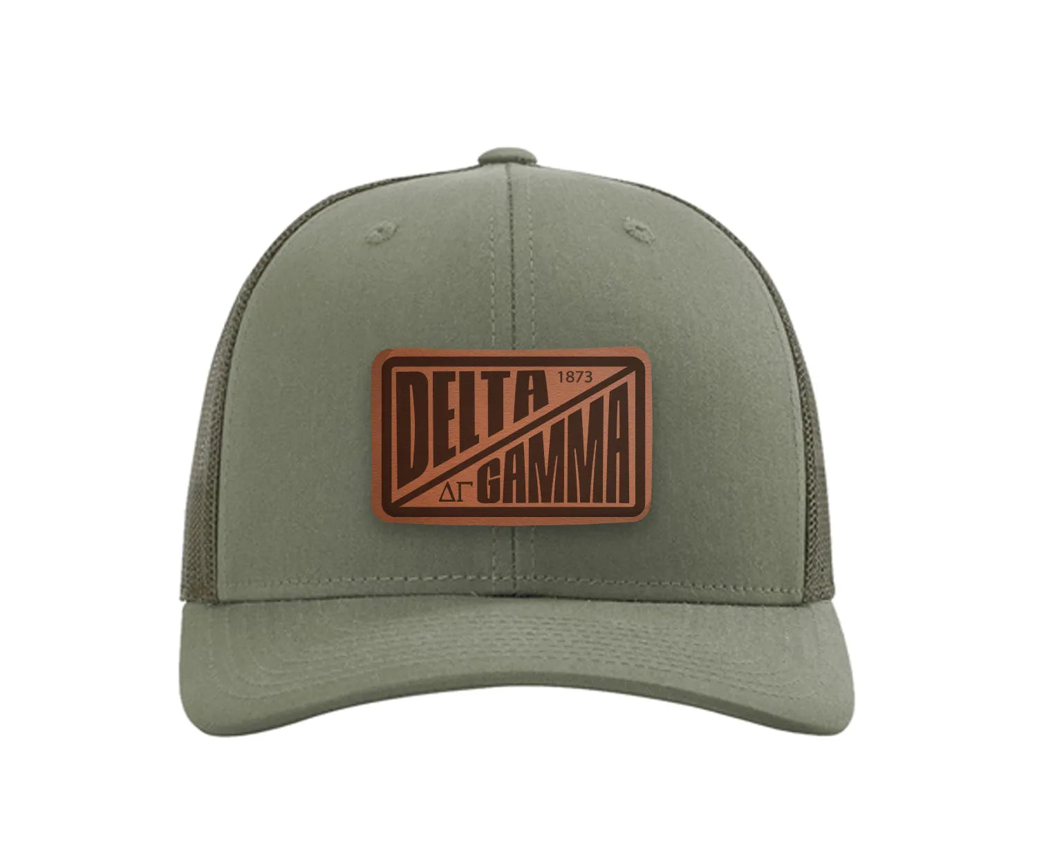 Delta Gamma Richardson 112 Leatherette Patch Trucker Hat - Divide