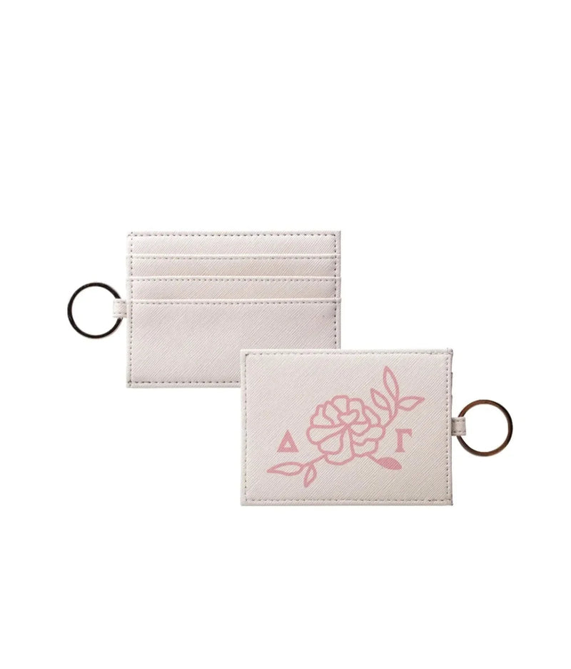 Delta Gamma Vegan Saffiano Leather Keychain Card Holder - Rose Icon