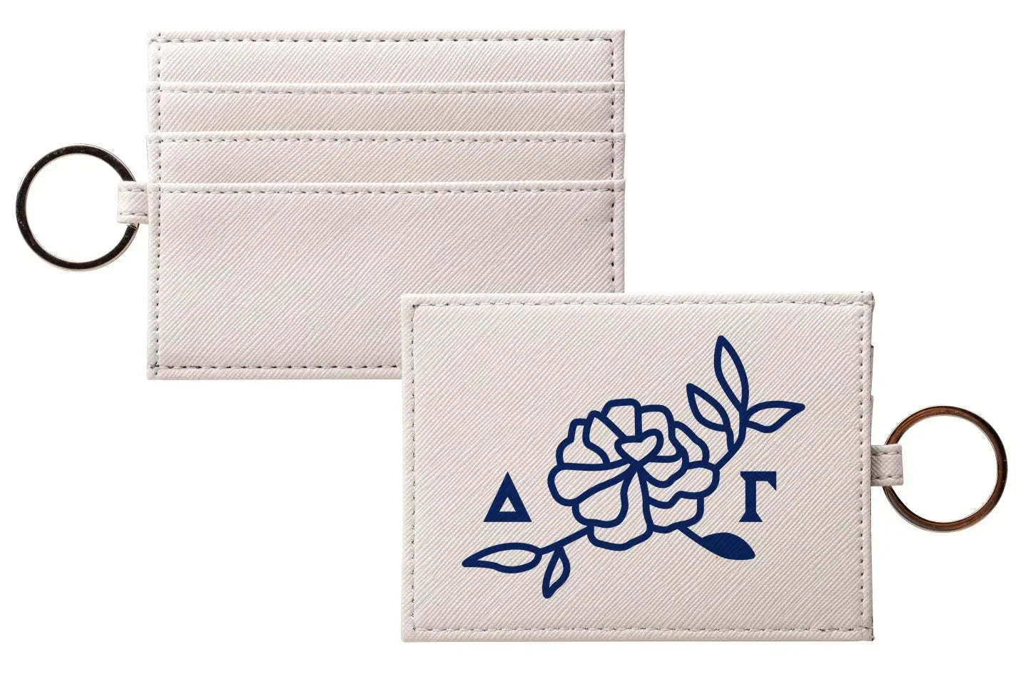 Delta Gamma Vegan Saffiano Leather Keychain Card Holder - Rose Icon