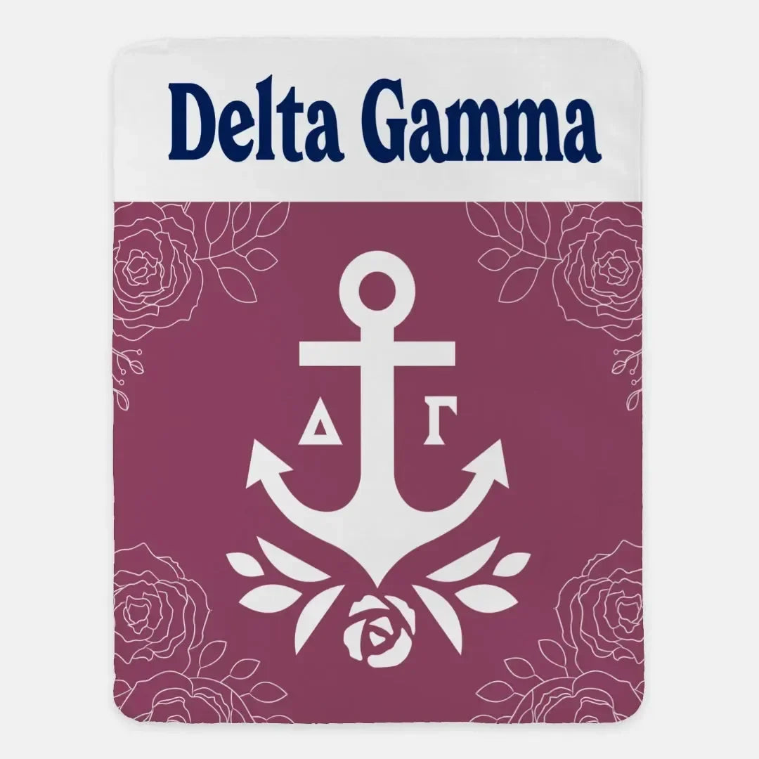 Delta Gamma XL 60x80 Sherpa Throw Blanket - Rose Wide Band