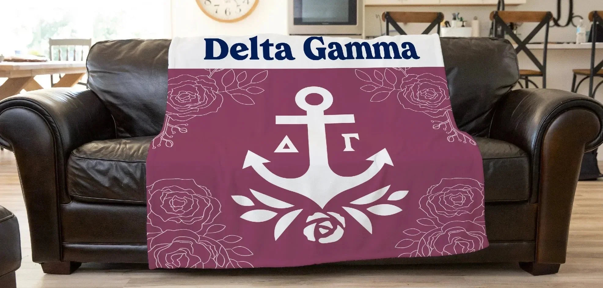 Delta Gamma XL 60x80 Sherpa Throw Blanket - Rose Wide Band
