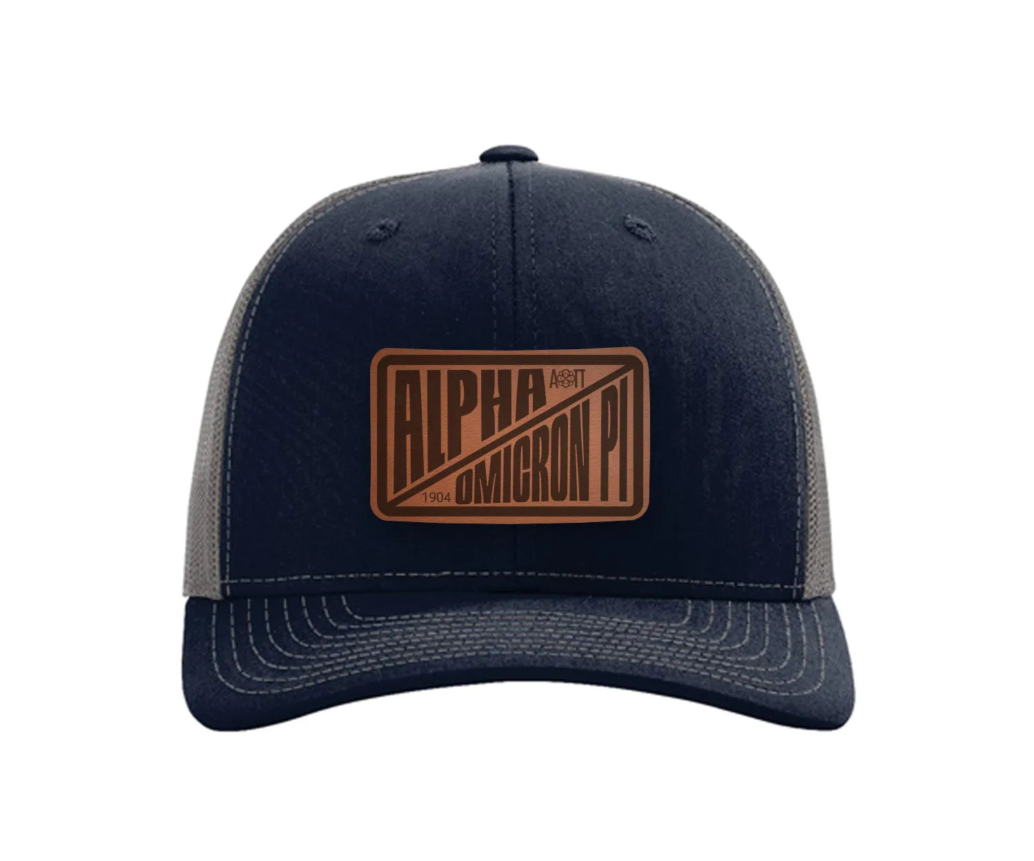 Alpha Omicron Pi Richardson 112 Leatherette Patch Trucker Hat - Divide