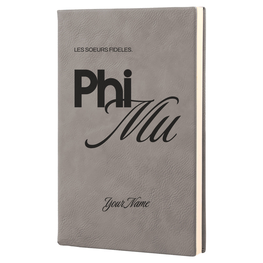 Phi Mu Personalized Leatherette Notebook Journal - Script