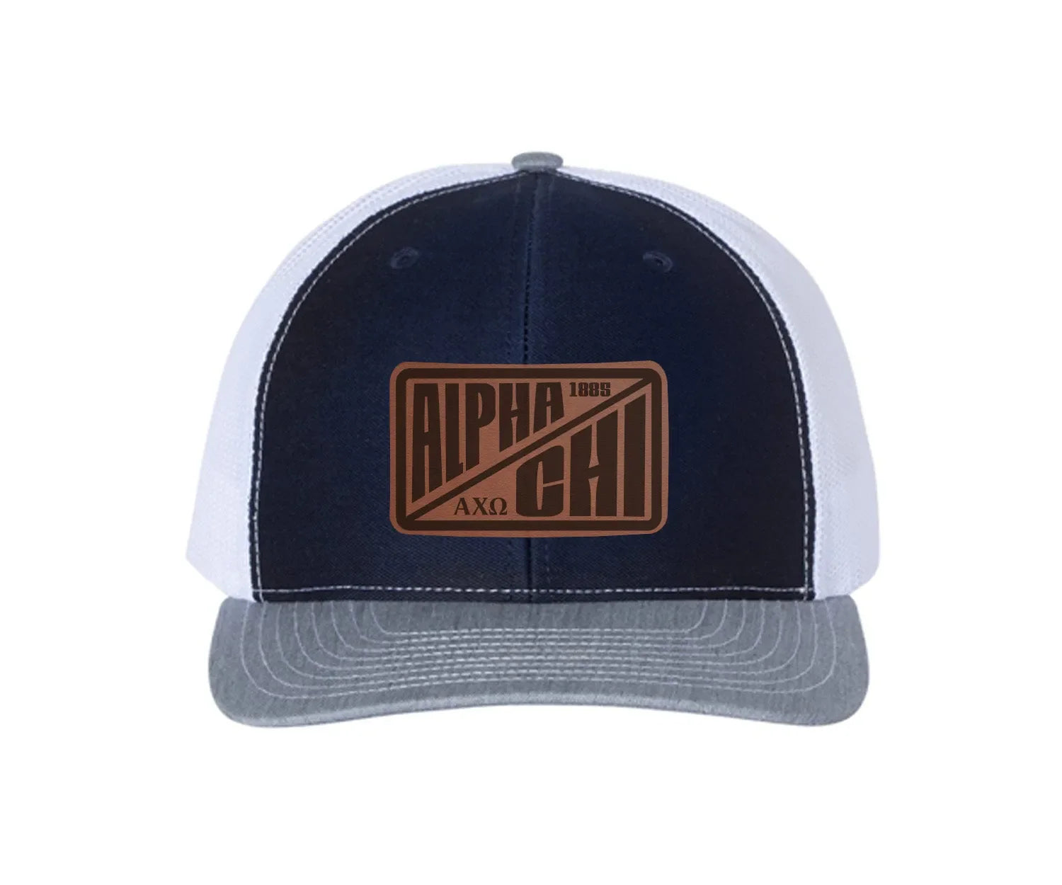 Alpha Chi Omega Richardson 112 Leatherette Patch Trucker Hat - Divide