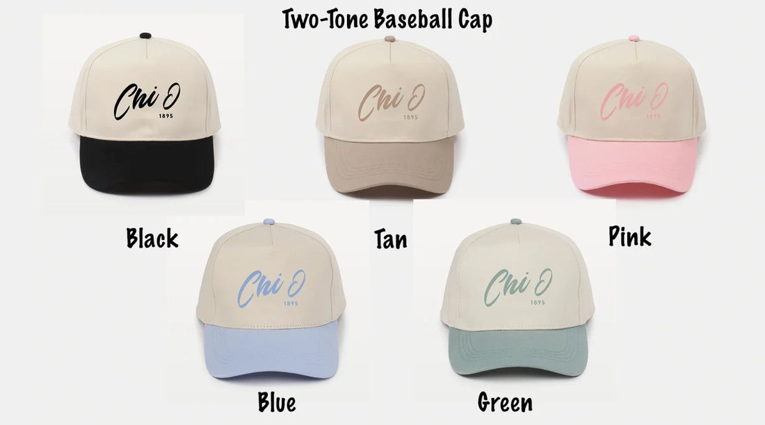 Chi O Embroidered Two-Tone Baseball Cap | Hat - Script 1895