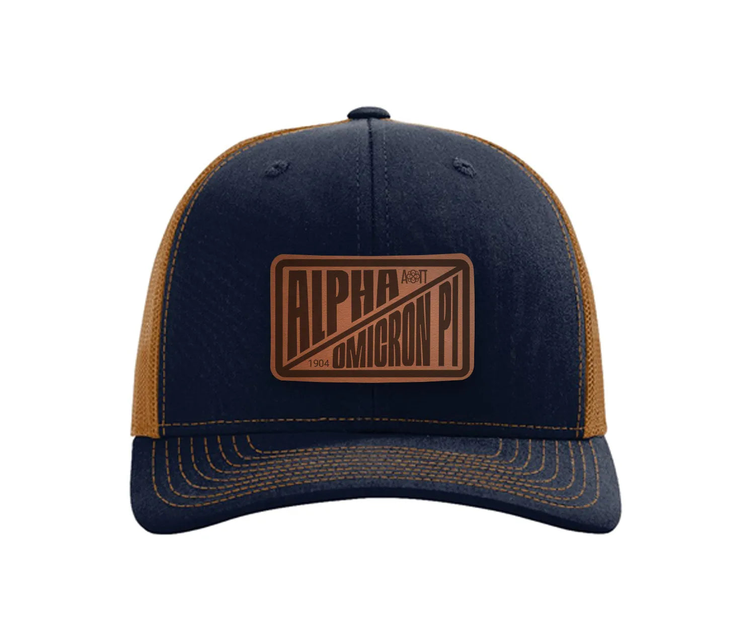 Alpha Omicron Pi Richardson 112 Leatherette Patch Trucker Hat - Divide