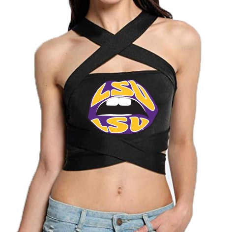 LSU Lips Black Multi Way Bandeau Top