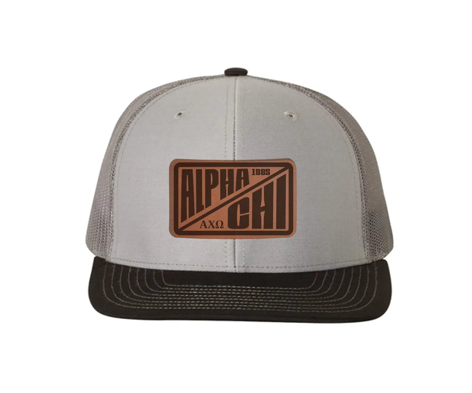 Alpha Chi Omega Richardson 112 Leatherette Patch Trucker Hat - Divide