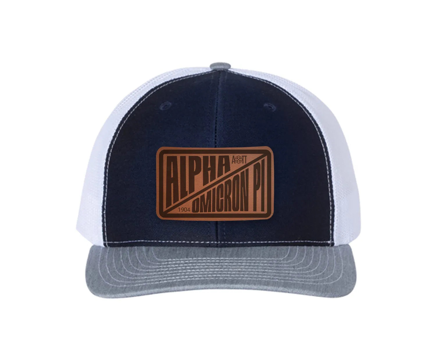Alpha Omicron Pi Richardson 112 Leatherette Patch Trucker Hat - Divide