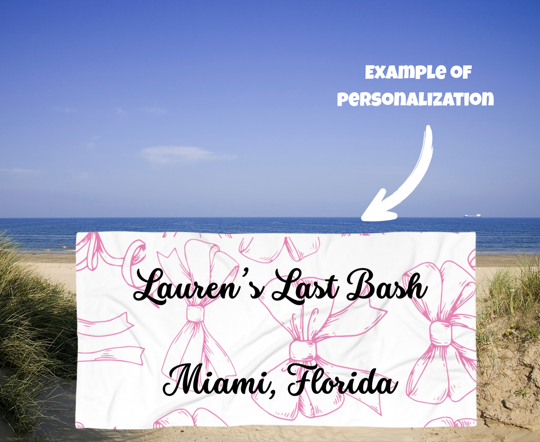Customizable: Pink Bow Beach Towel | Stylish Summer Towel | Great for Pool Days, Beach Vacations, Sunbathing, and Gifts