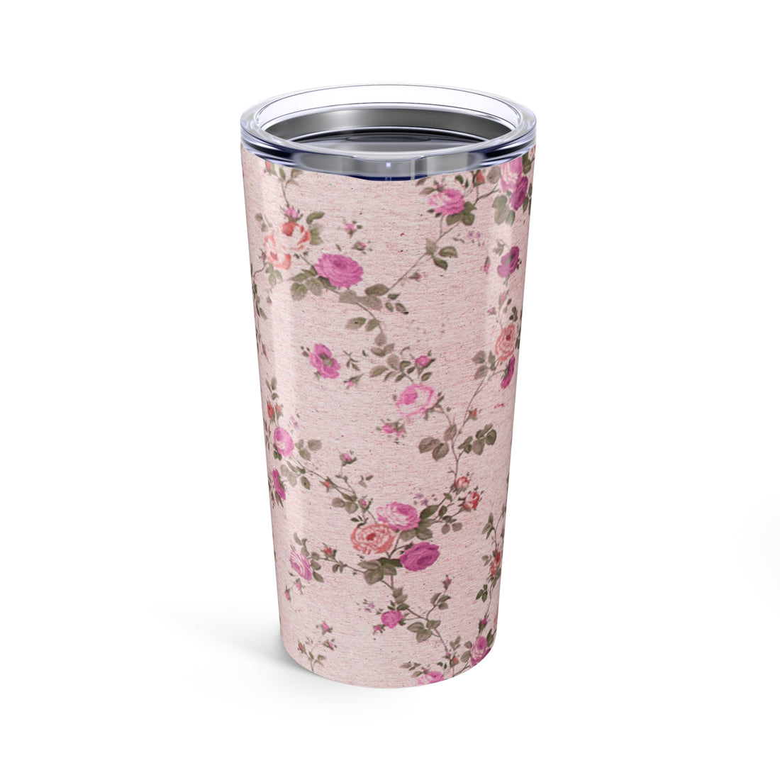 Floral-patterned tumbler on a Pink background