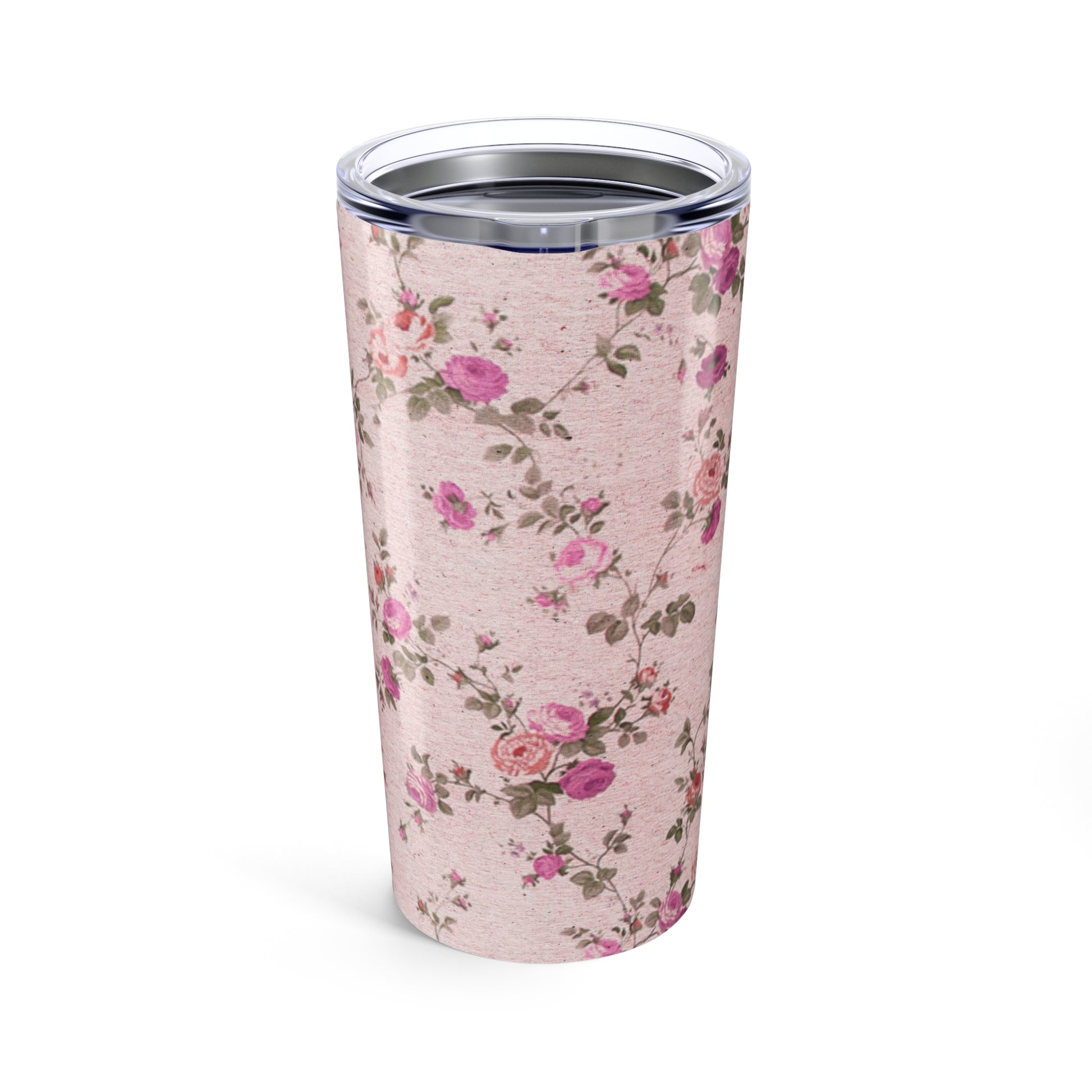 Floral-patterned tumbler on a Pink background