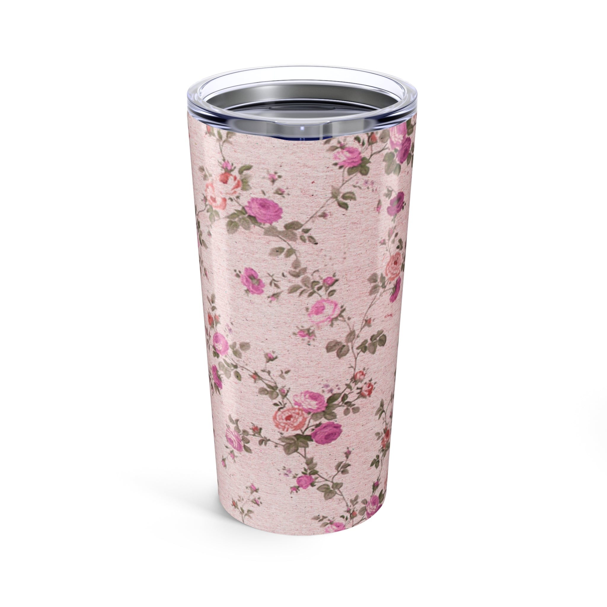 Floral-patterned tumbler on a Pink background
