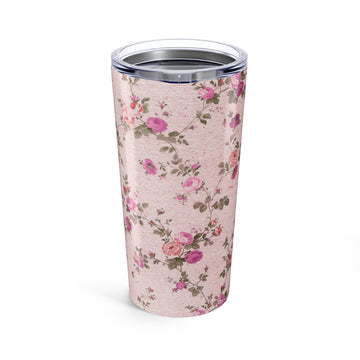 Floral-patterned tumbler on a Pink background