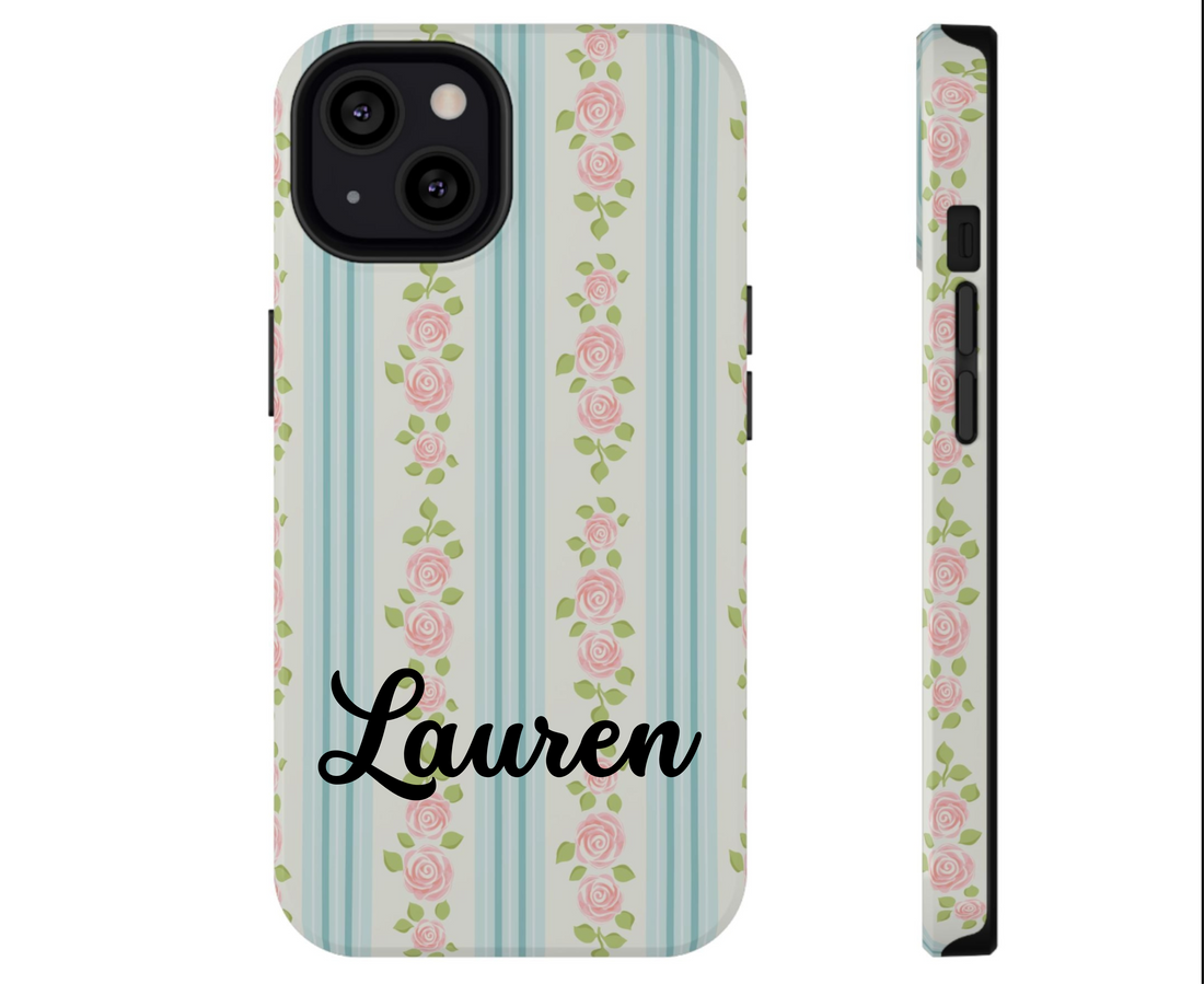 Phone case with floral pattern on a striped background