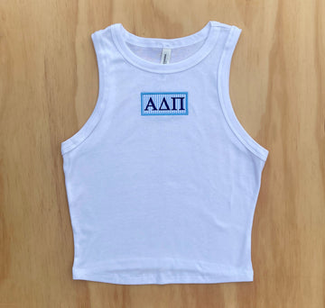 Alpha Delta Pi Seersucker Patch Crop Tank