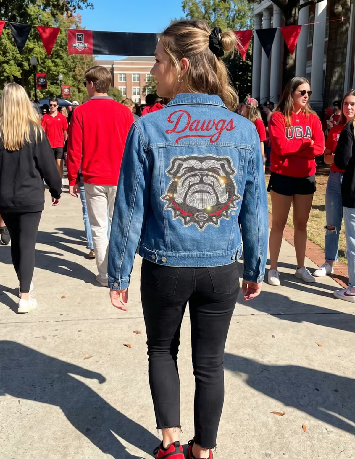 University of Georgia Bulldog Logo & Dawgs Script Blue Denim Jacket