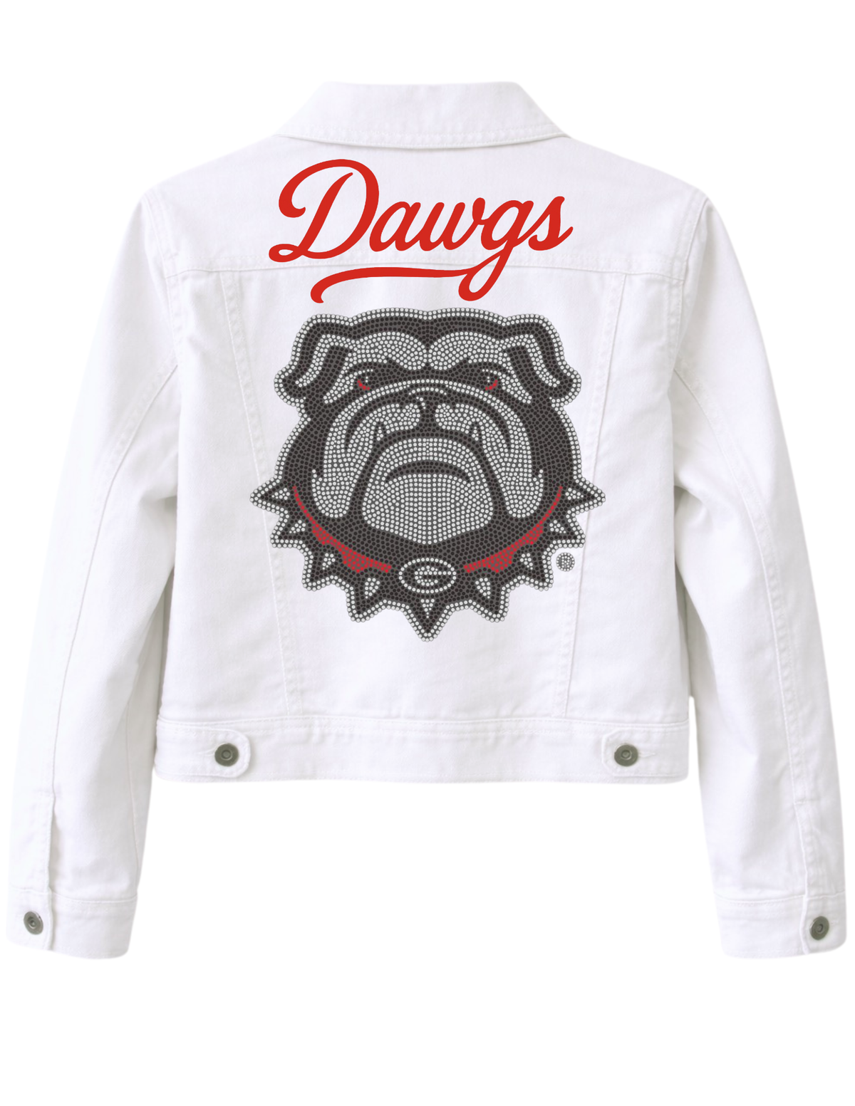University of Georgia Bulldog & Dawgs Script White Denim Jacket