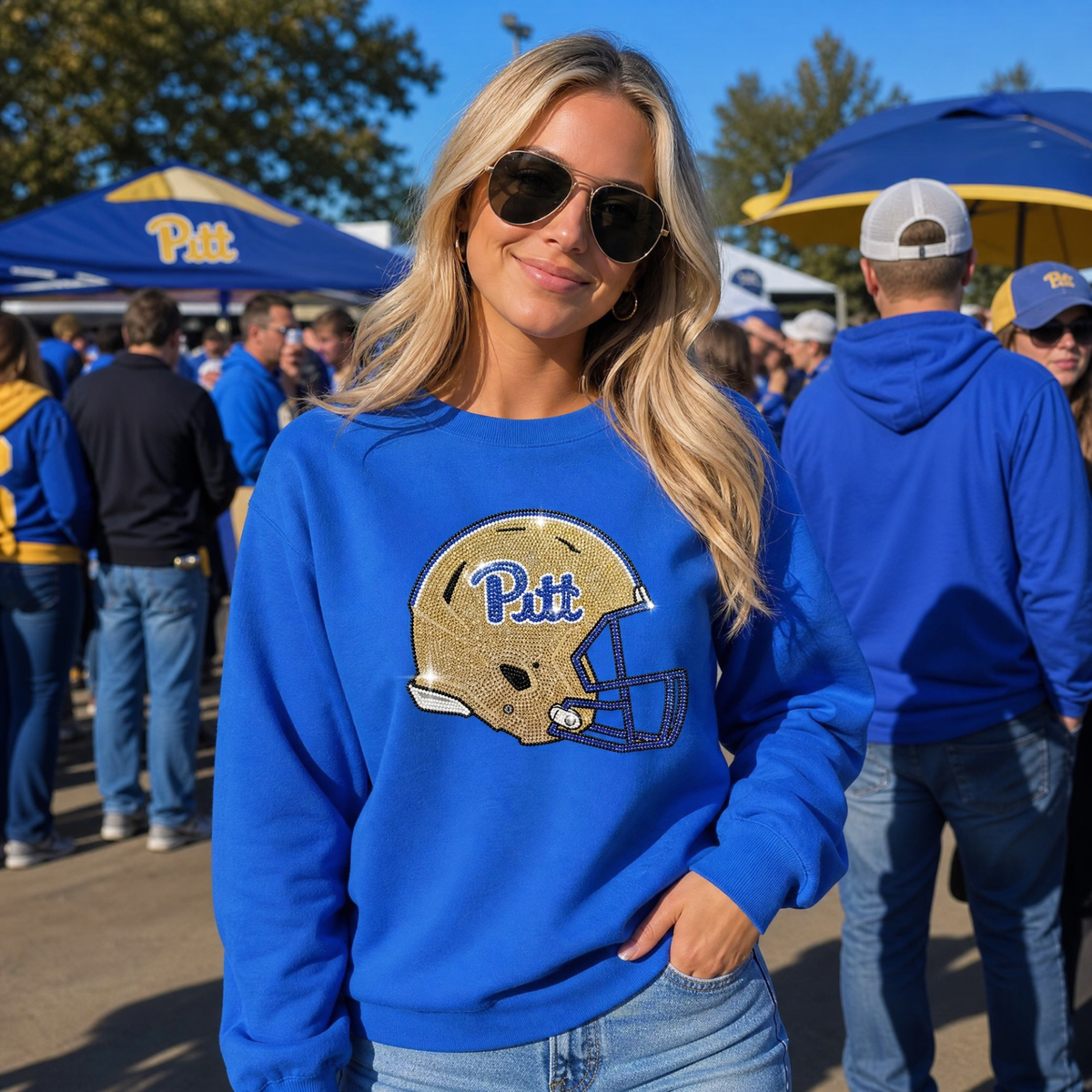 University of Pittsburgh Helmet Royal Blue Crewneck Sweatshirt