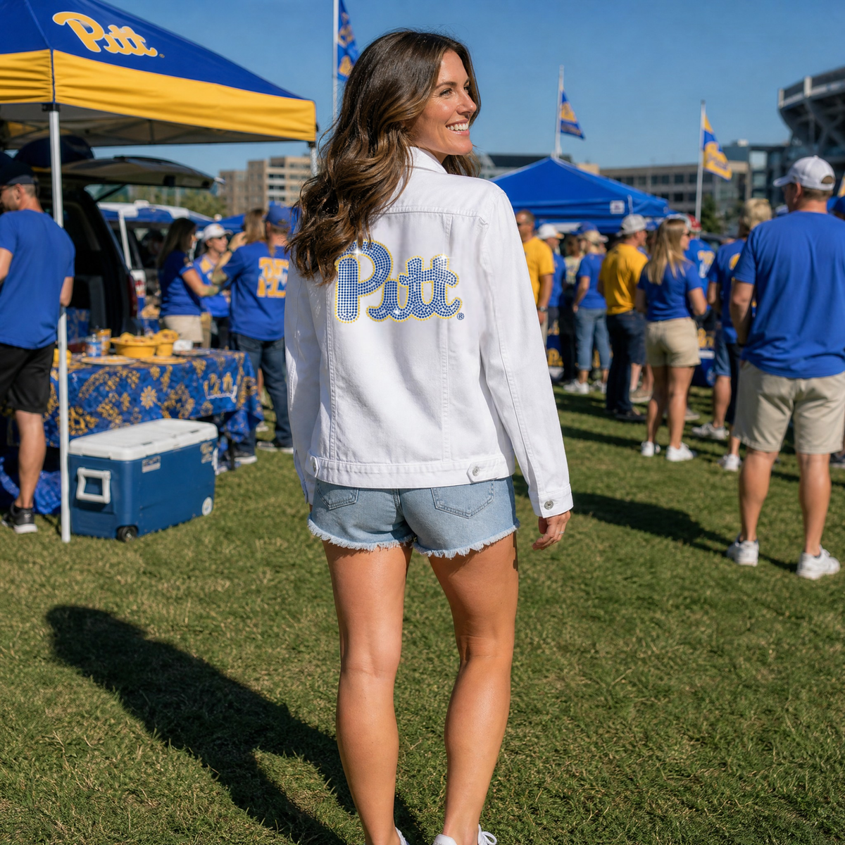 University of Pittsburgh Script Pitt White Denim Jacket