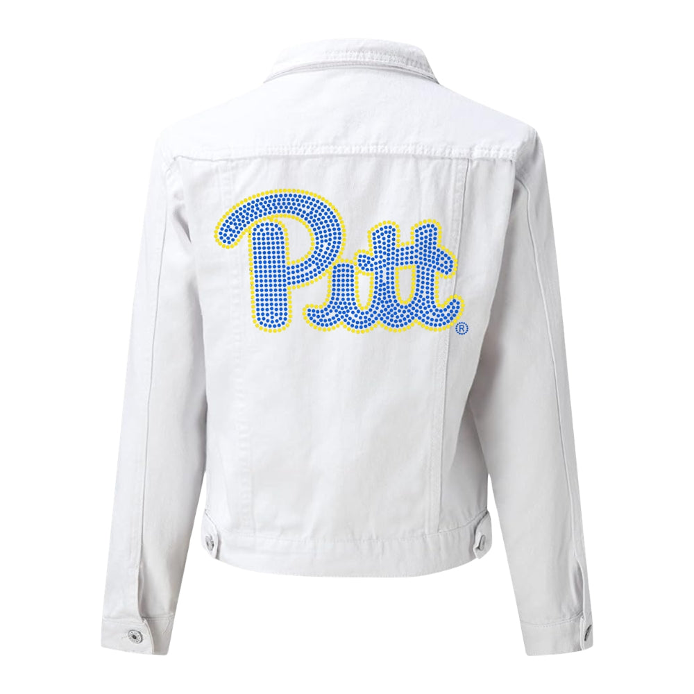 University of Pittsburgh Script Pitt White Denim Jacket