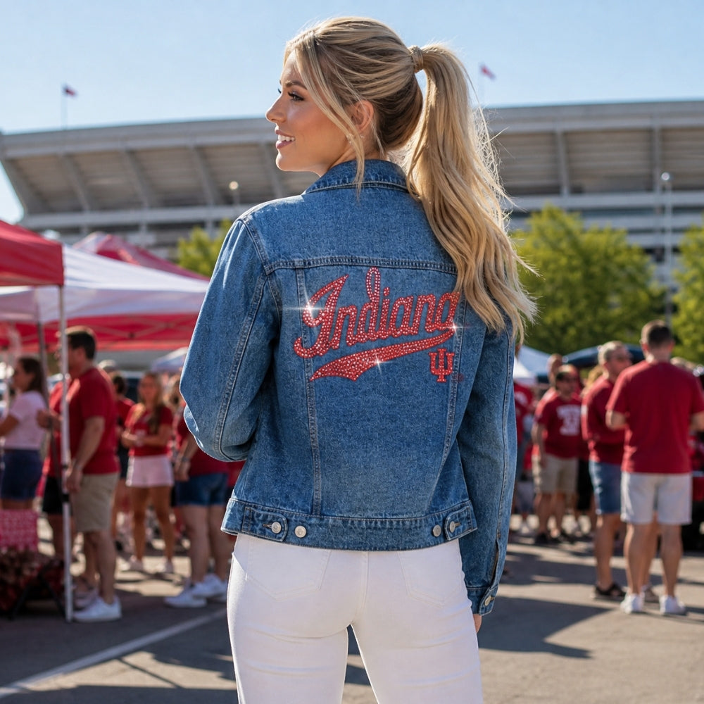 Indiana University Script Trident Blue Denim Jacket