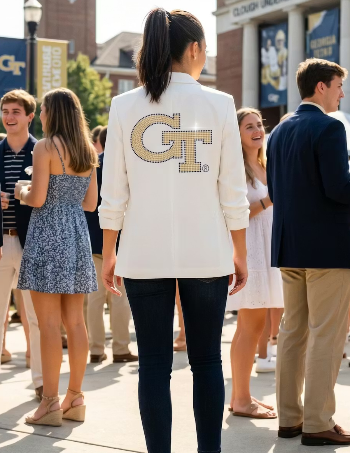 Georgia Tech GT Ruched White Sleeve Blazer