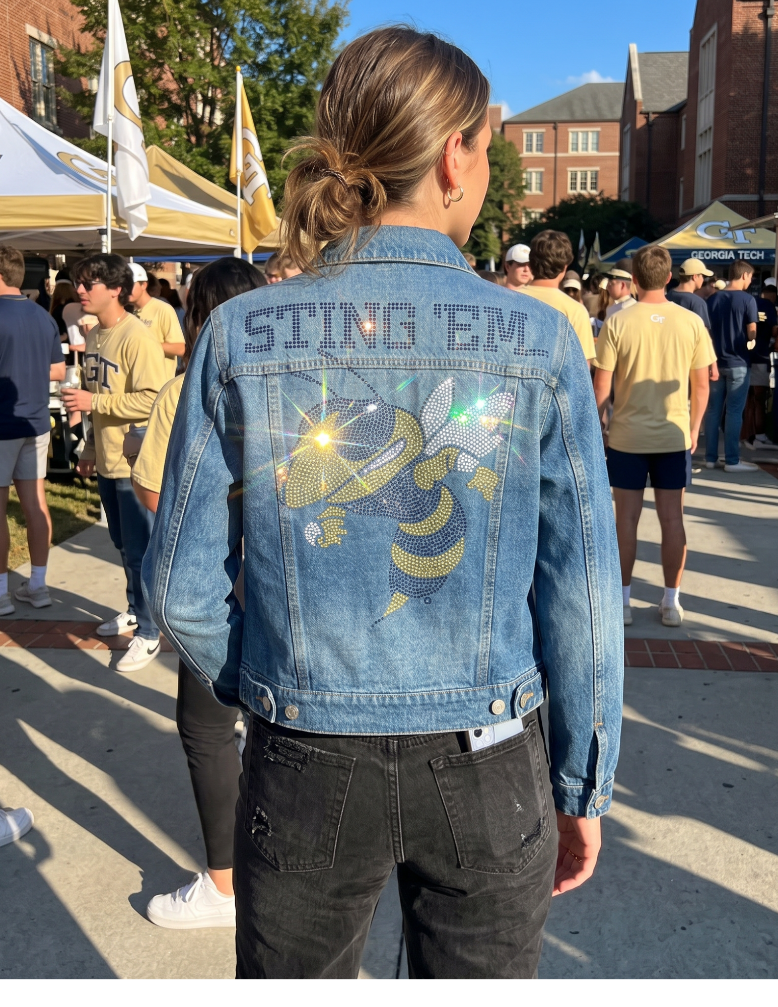Game Day Jacket, Blue Denim, Georgia Tech Sting 'Em Buzz