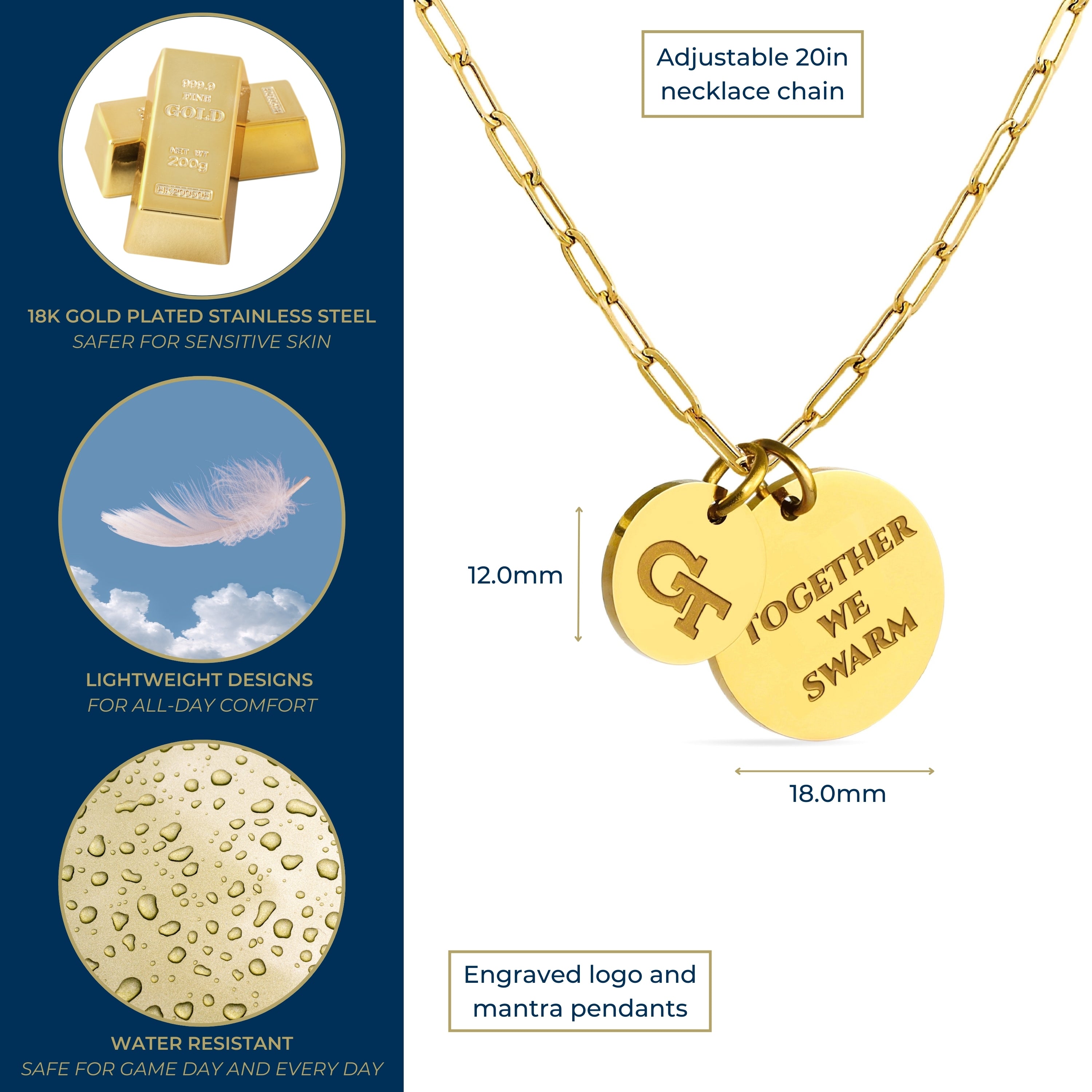 Georgia Tech Paperclip Chain Charm Necklace