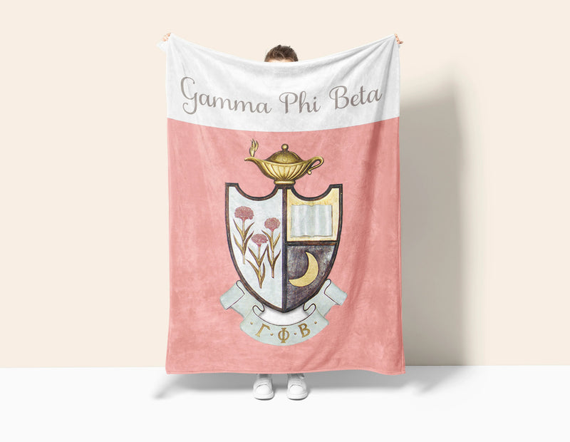 Gamma Phi Beta XL 60x80 Sherpa Blanket - Crest Wide Band