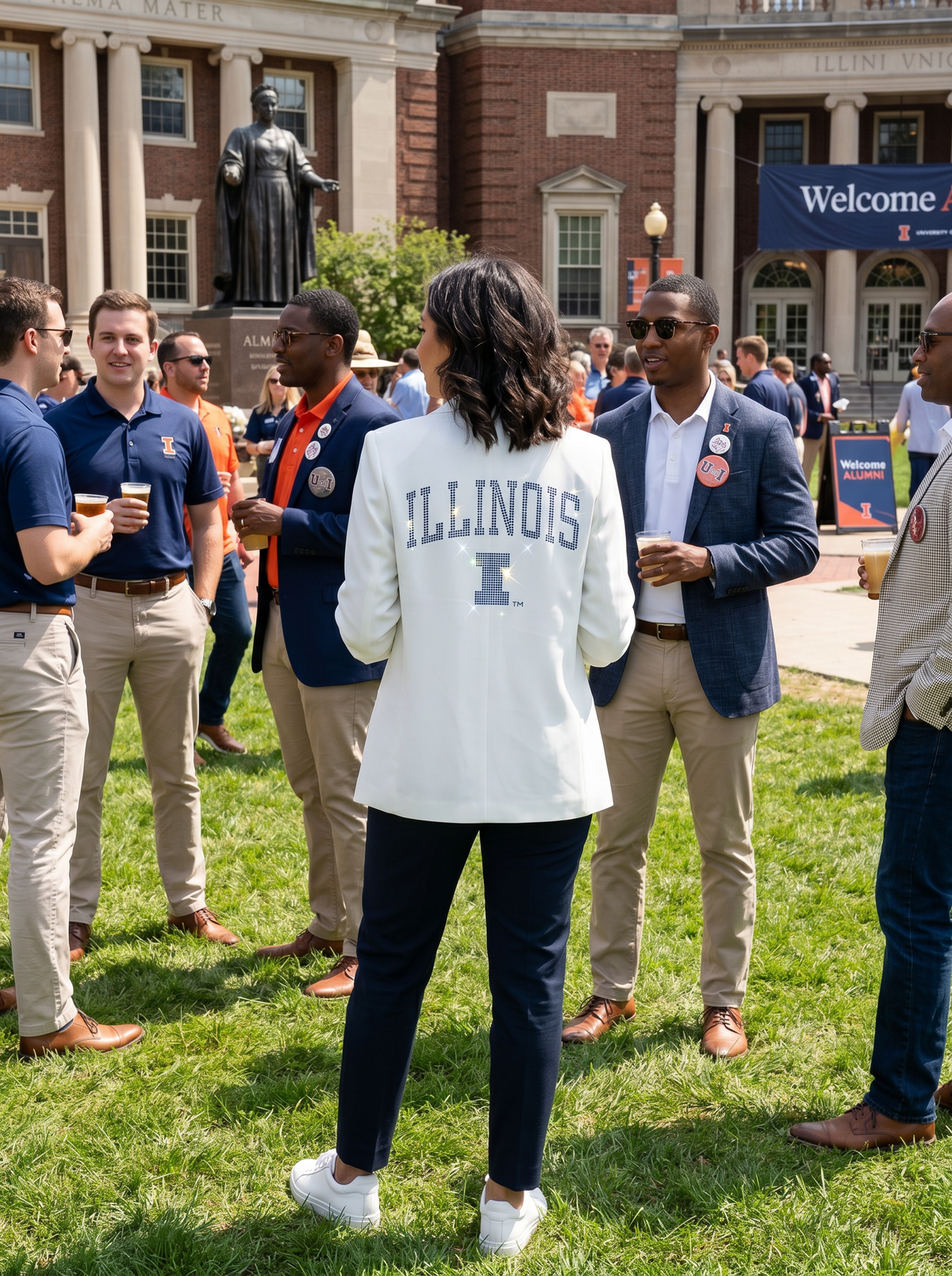University of Illinois Rounded Illinois I White Ruched Blazer
