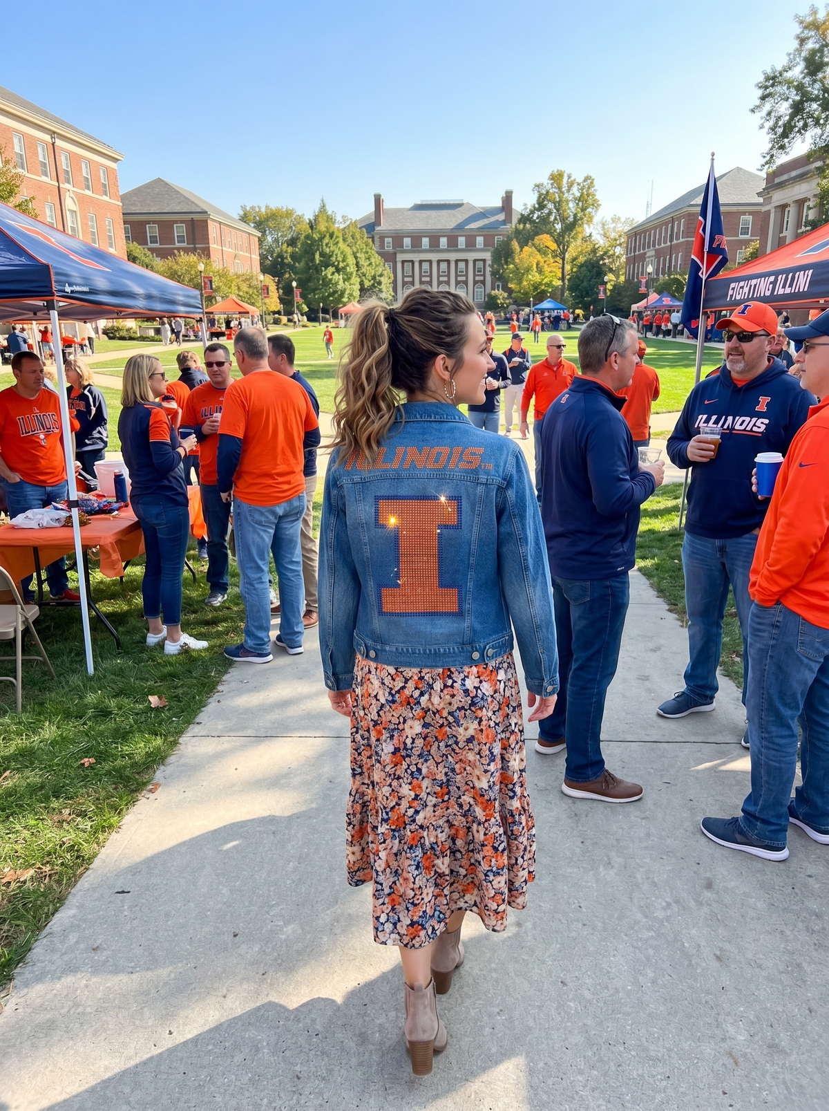University Of Illinois Orange Fighting Illini Block I Blue Denim Jacket