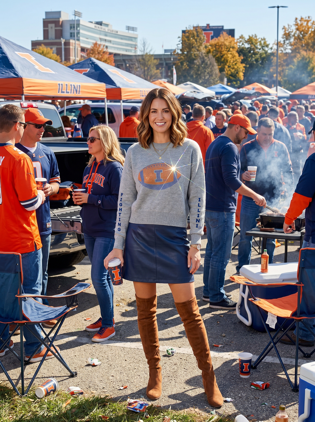 University of Illinois Gray Crewneck Fighting Illini Football Sweater
