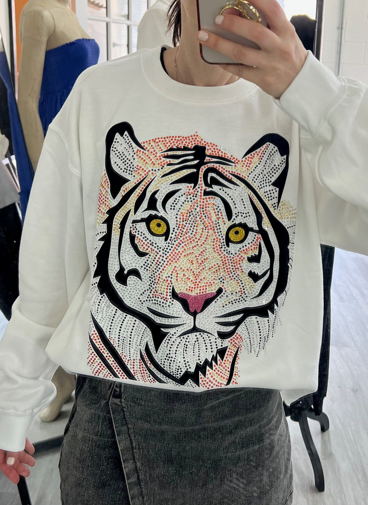 Tiger Face White Crewneck Sweatshirt