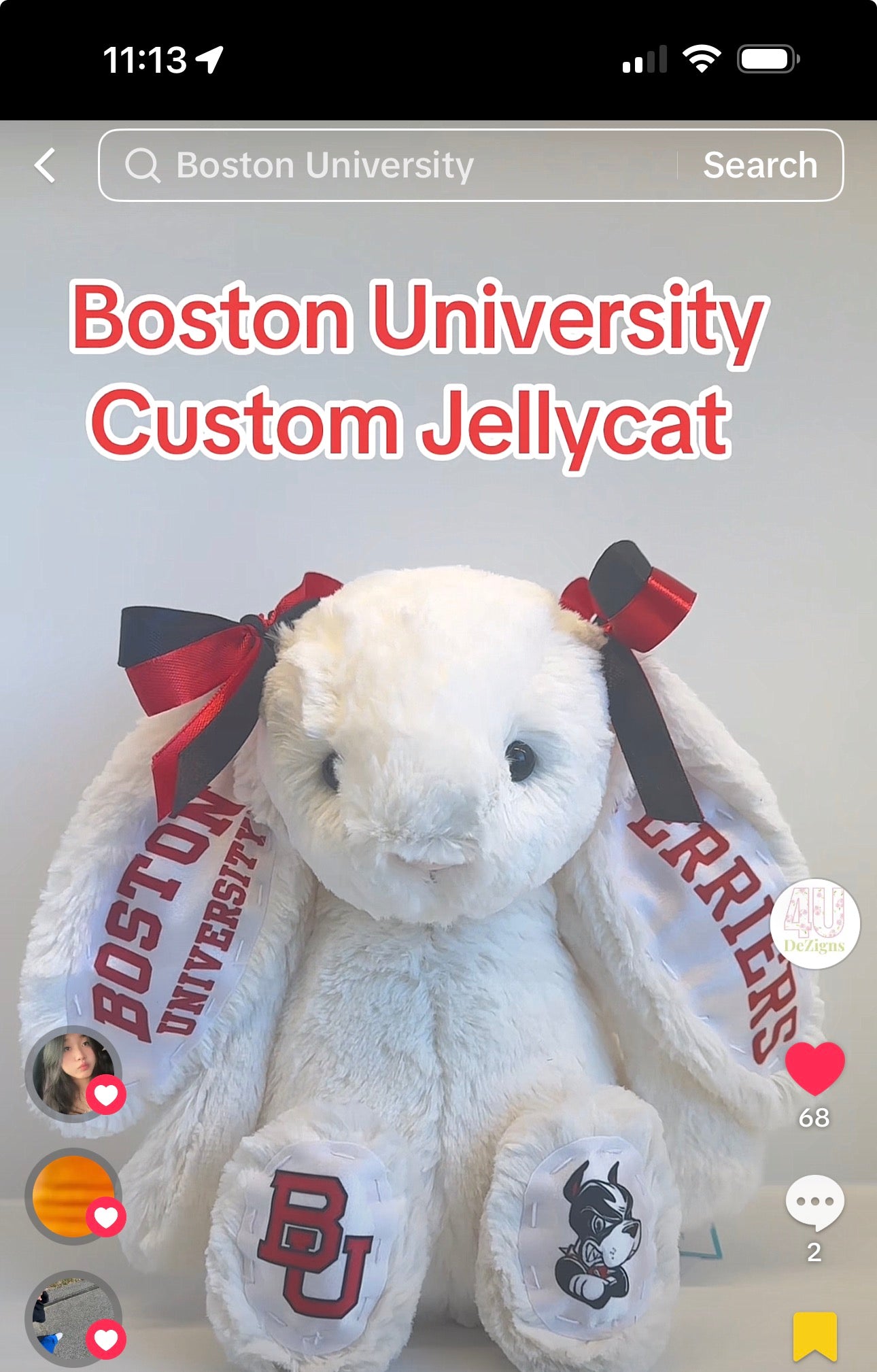 Boston College Custom College Jellycat Bashful Bunny