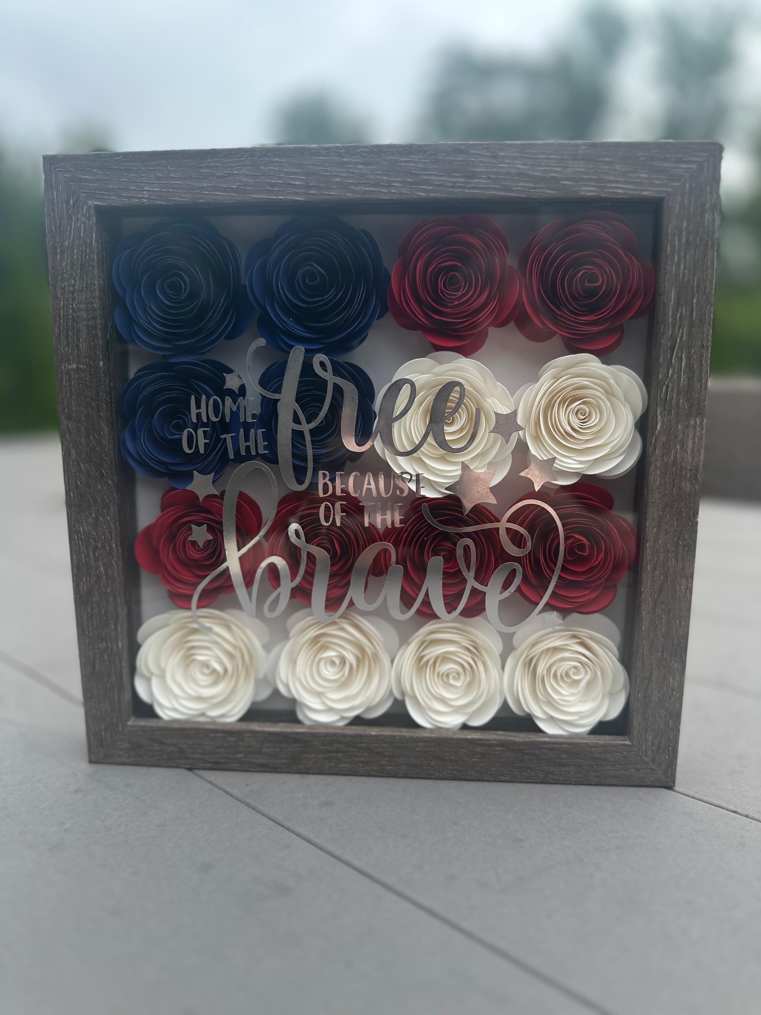 Customizable USA Patriotic Flower Shadow Box | Perfect Gift for Military, Law Enforcement, July 4th, Memorial Day