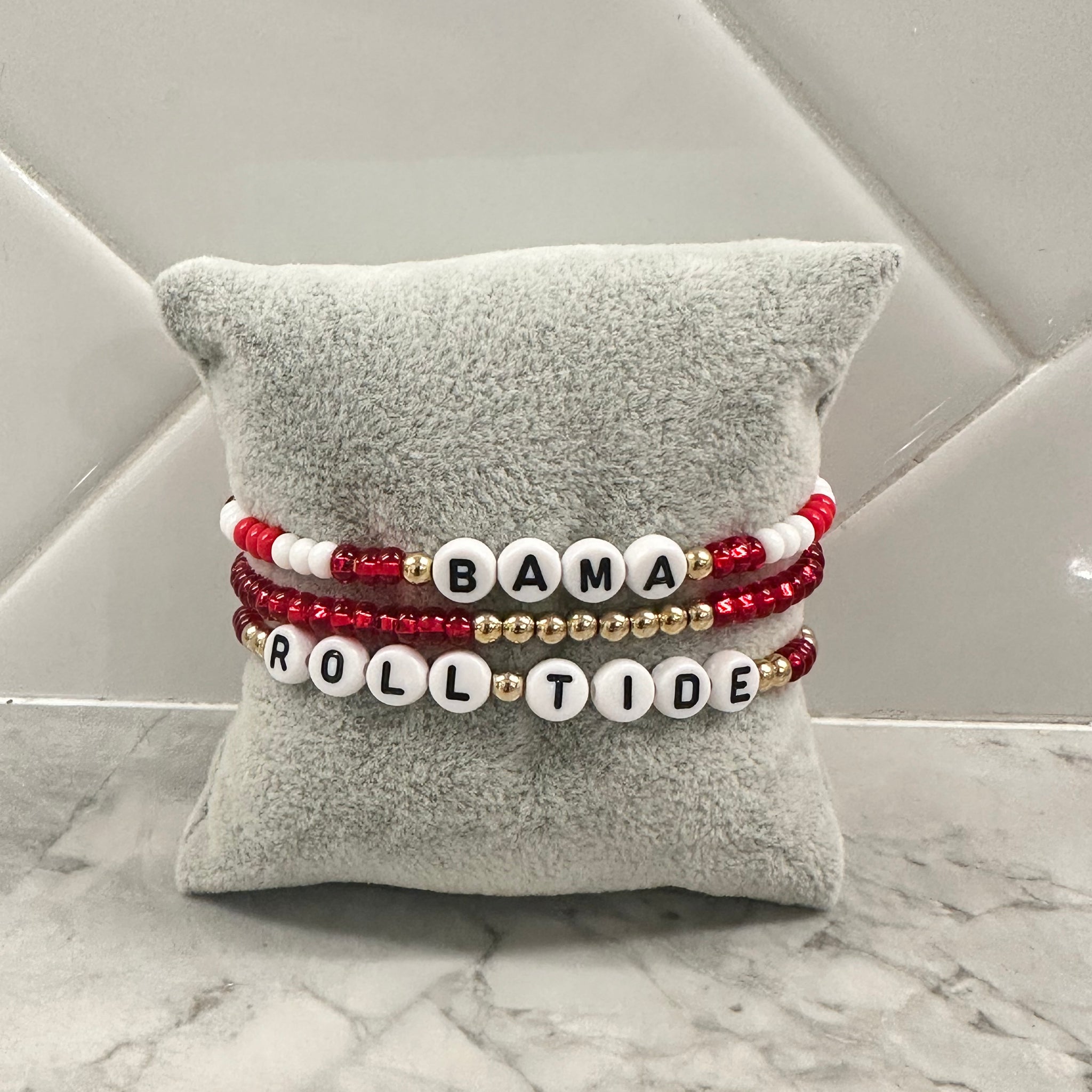 Alabama Game Day | Alabama Roll Tide Bracelet Set – Red, Gold, and White (Set of 3)