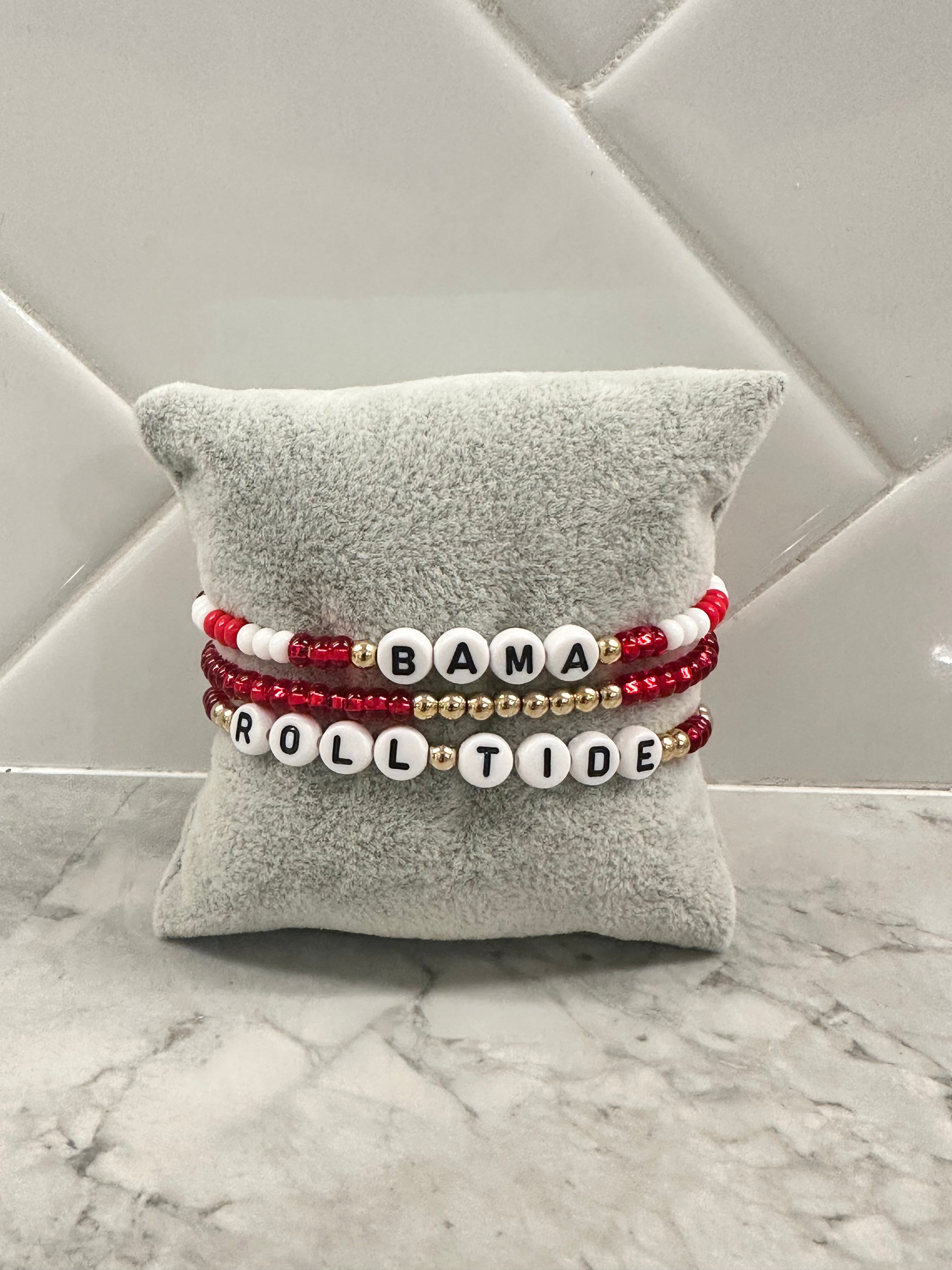 Alabama Game Day | Alabama Roll Tide Bracelet Set – Red, Gold, and White (Set of 3)