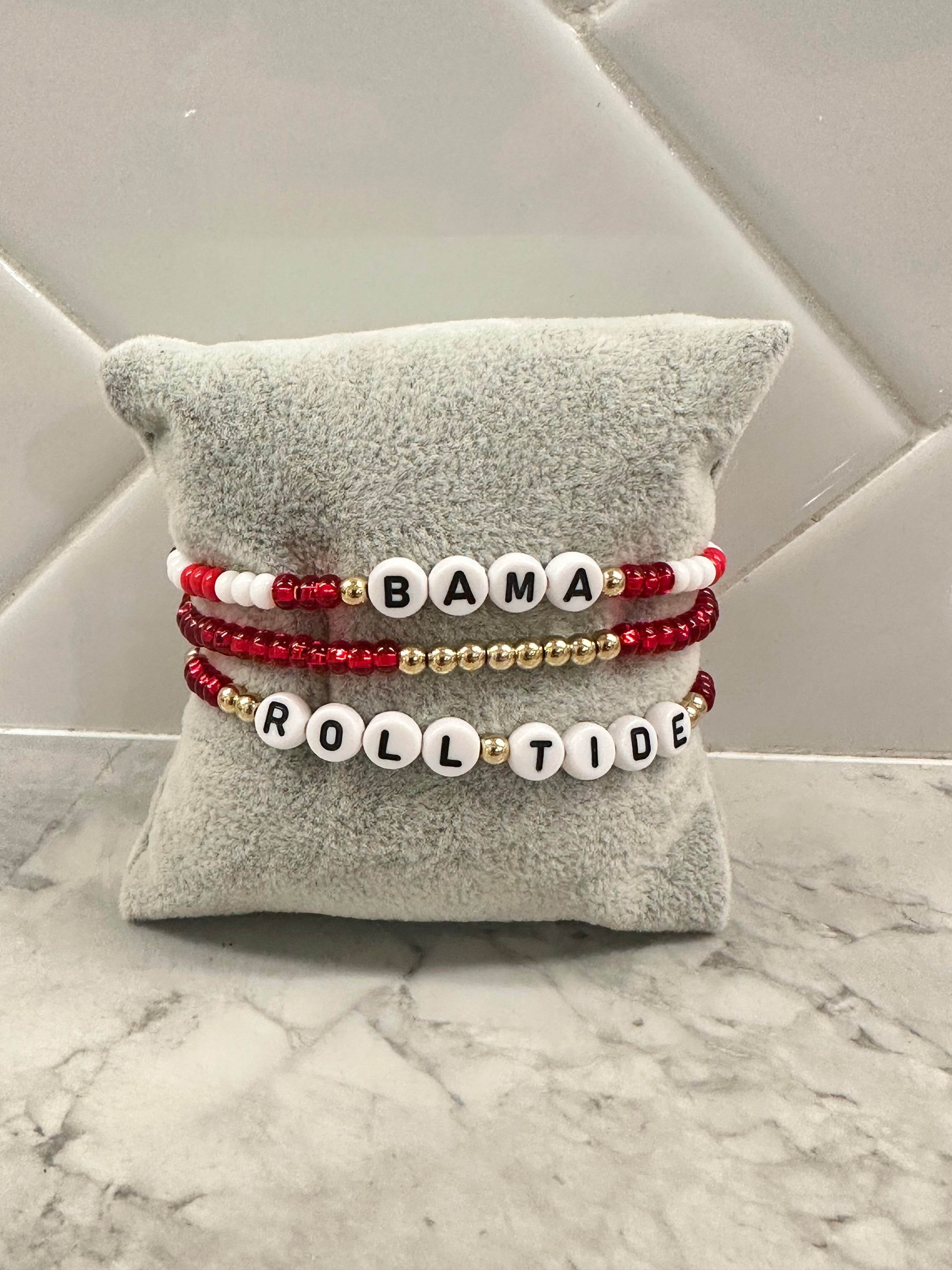 Alabama Game Day | Alabama Roll Tide Bracelet Set – Red, Gold, and White (Set of 3)