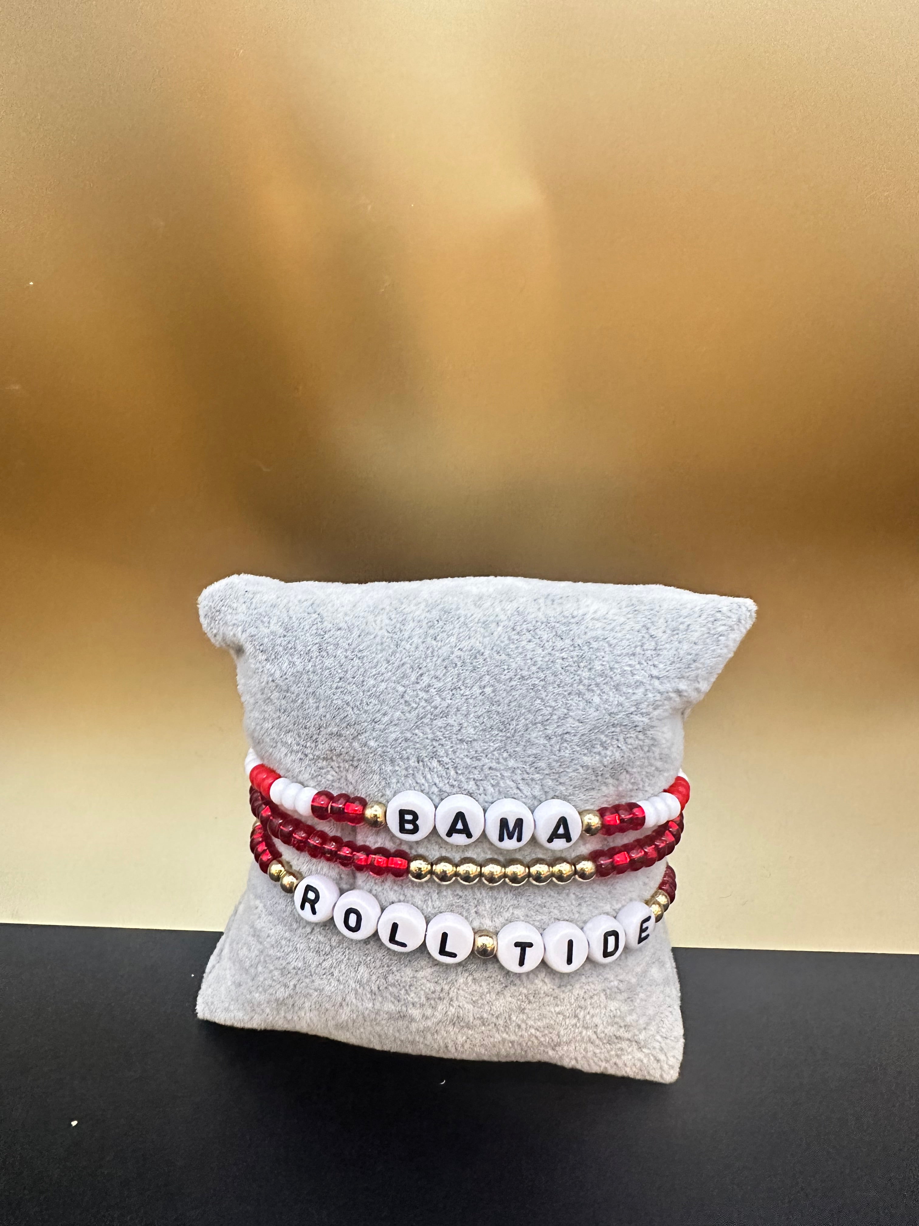 Alabama Game Day | Alabama Roll Tide Bracelet Set – Red, Gold, and White (Set of 3)