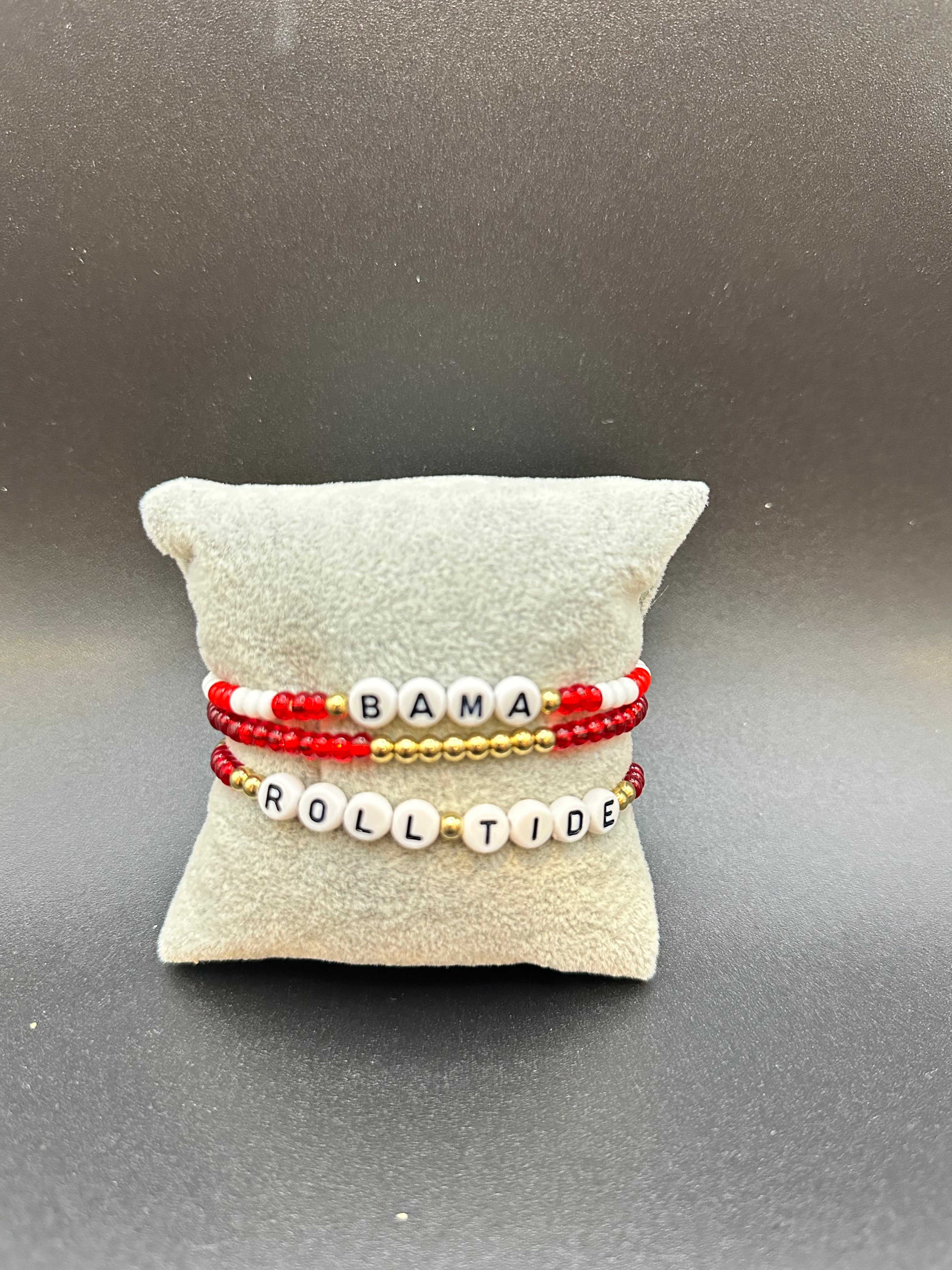 Alabama Game Day | Alabama Roll Tide Bracelet Set – Red, Gold, and White (Set of 3)