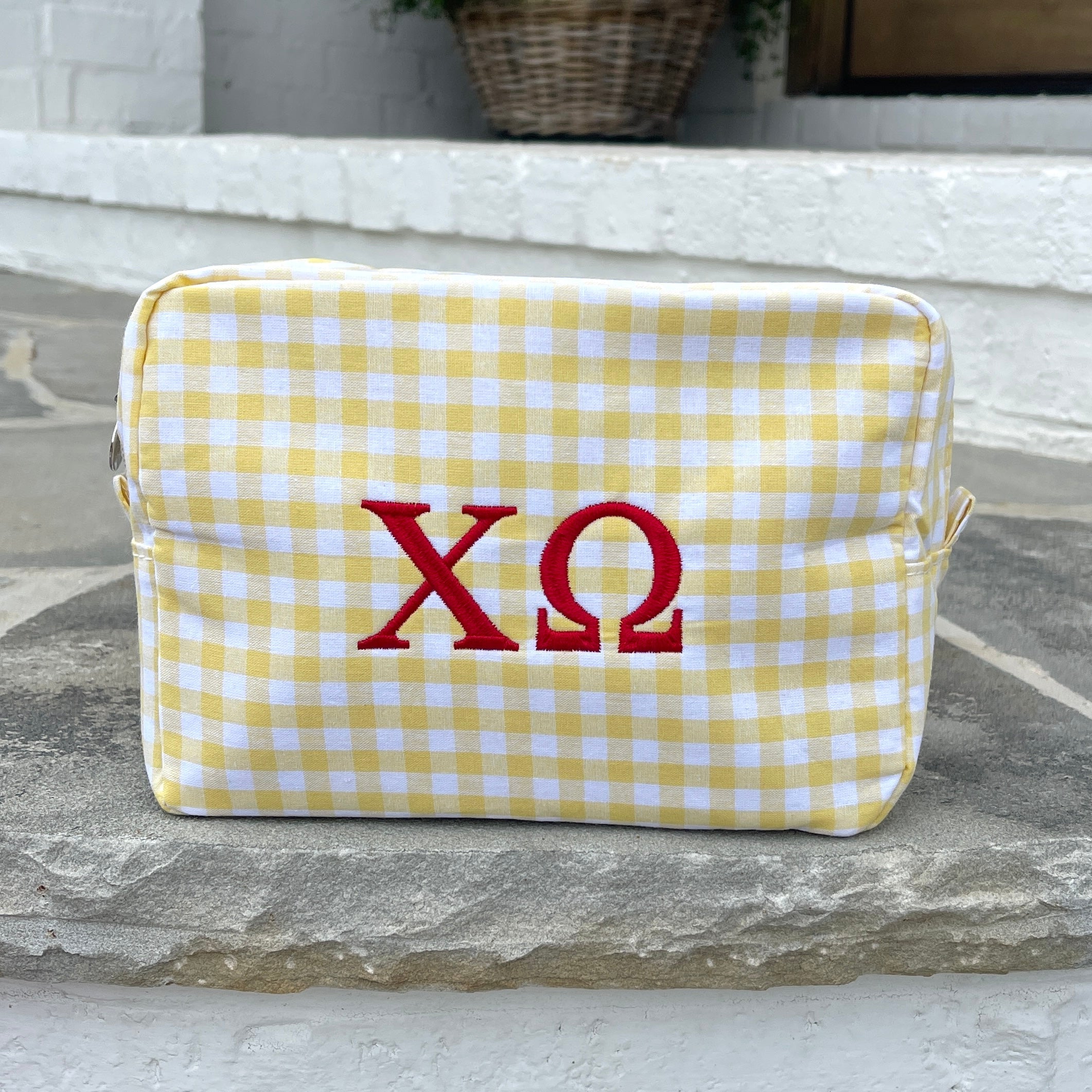 Chi Omega Gingham Cosmetic Bag