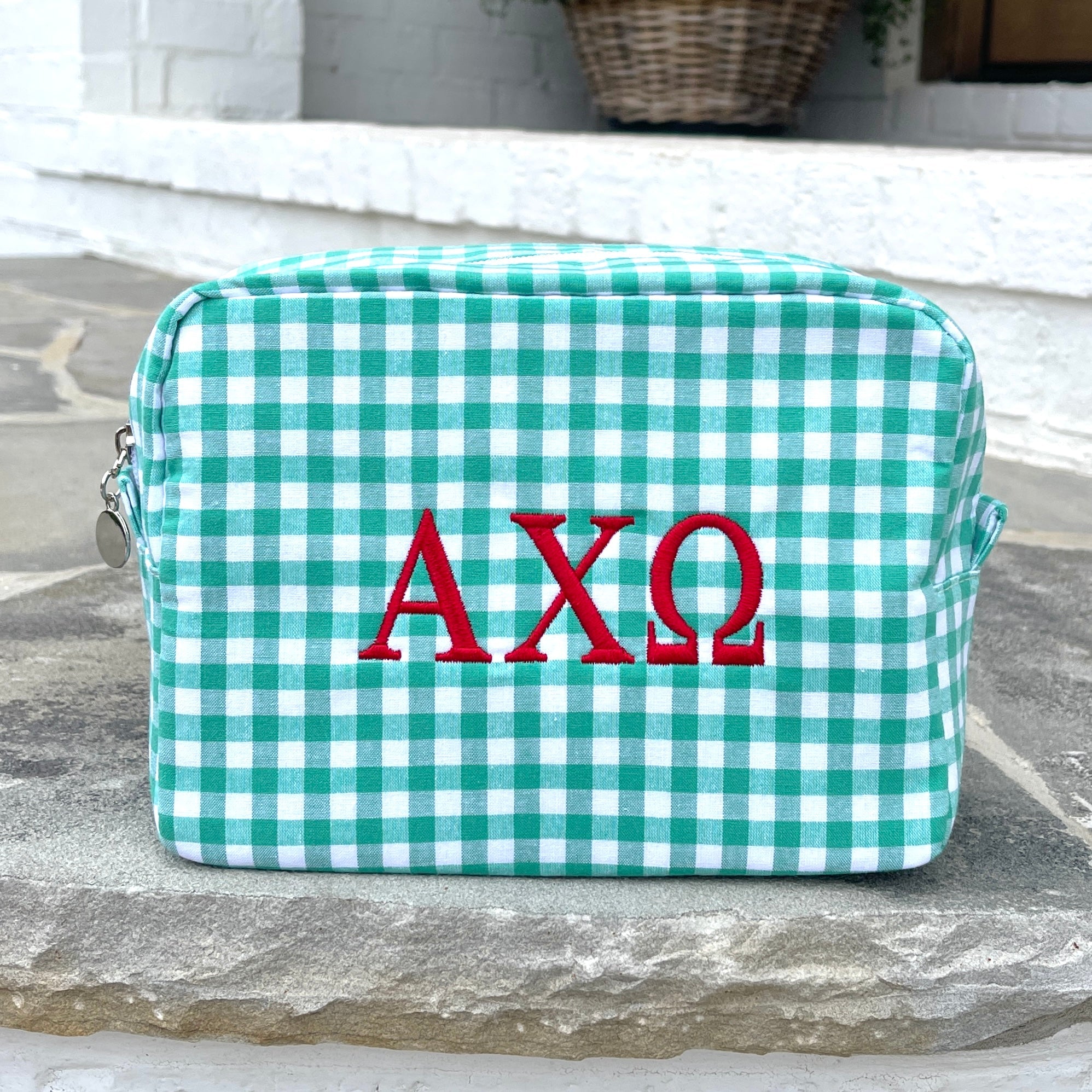 Alpha Chi Omega Gingham Cosmetic Bag
