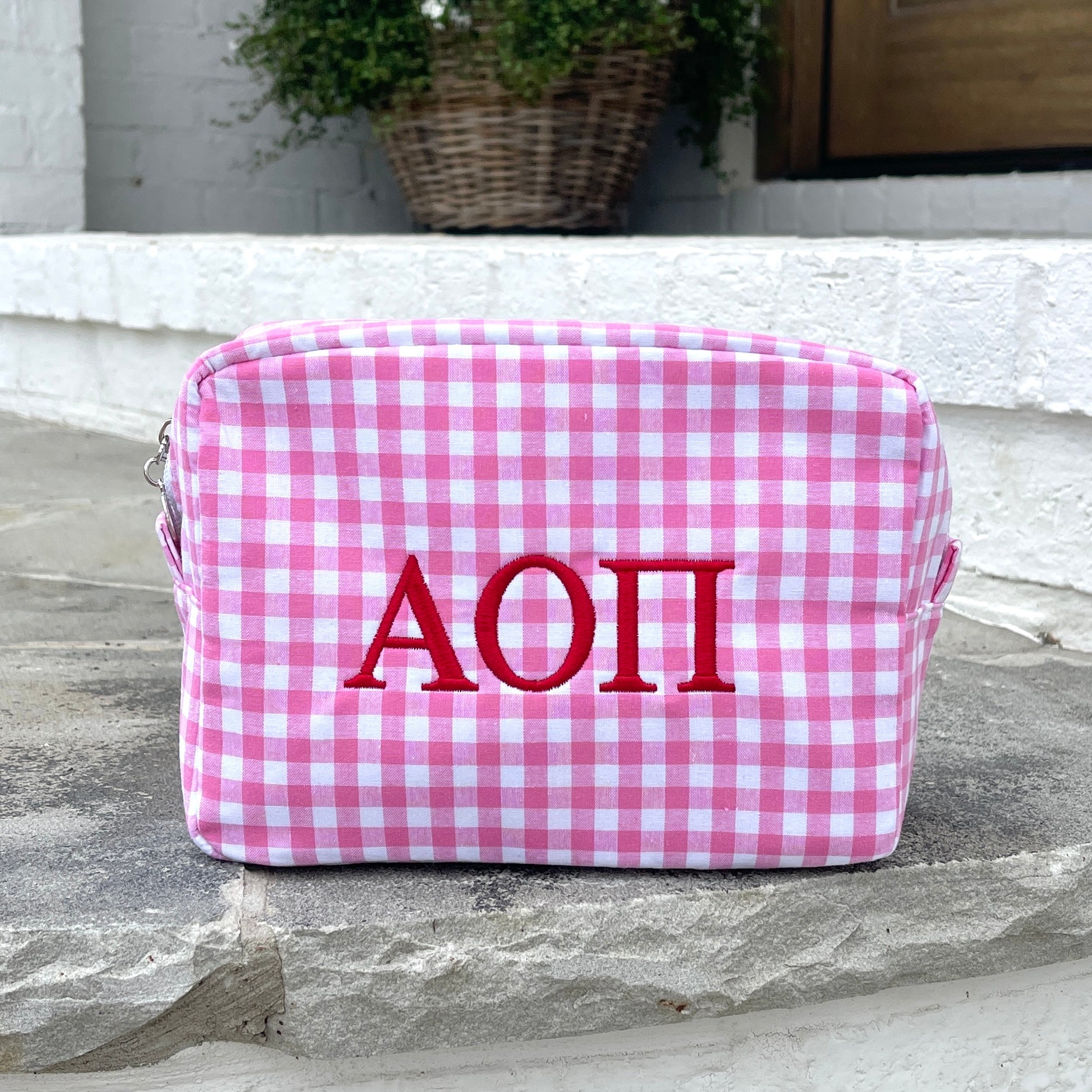 Alpha Omicron Pi Gingham Cosmetic Bag
