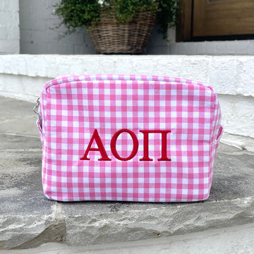 Alpha Omicron Pi Gingham Cosmetic Bag