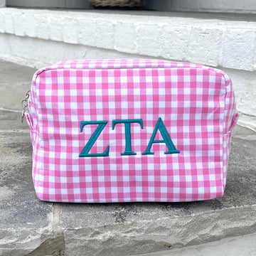 Zeta Tau Alpha Gingham Cosmetic Bag